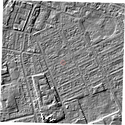 Shaded relief map of the ground around DN328BD, computed from Environment Agency LiDAR. The ground here sits at about 2 m above sea level and falls 5 m across the surrounding 800 m. Surface water reaching this point runs off ground lying to the south-south-west, 4.9 m higher.