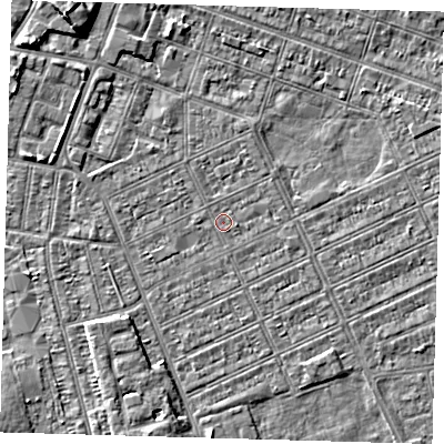 Shaded relief map of the ground around DN328BE, computed from Environment Agency LiDAR. The ground here sits at about 2 m above sea level and falls 5 m across the surrounding 800 m. Surface water reaching this point runs off ground lying to the south-south-west, 2.3 m higher.