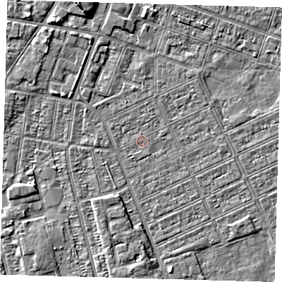 Shaded relief map of the ground around DN328BG, computed from Environment Agency LiDAR. The ground here sits at about 2 m above sea level and falls 5 m across the surrounding 800 m. Surface water reaching this point runs off ground lying to the north-west, 2.8 m higher.