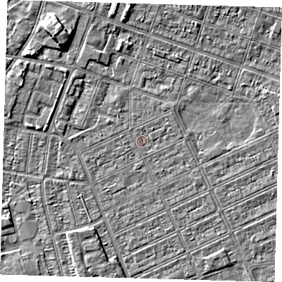 Shaded relief map of the ground around DN328BJ, computed from Environment Agency LiDAR. The ground here sits at about 2 m above sea level and falls 5 m across the surrounding 800 m. Surface water reaching this point runs off ground lying to the north-west, 2.8 m higher.