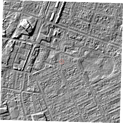 Shaded relief map of the ground around DN328BN, computed from Environment Agency LiDAR. The ground here sits at about 2 m above sea level and falls 5 m across the surrounding 800 m. Surface water reaching this point runs off ground lying to the west-north-west, 0.6 m higher.