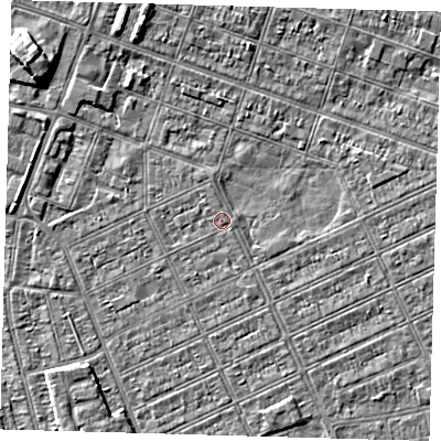 Shaded relief map of the ground around DN328BP, computed from Environment Agency LiDAR. The ground here sits at about 2 m above sea level and falls 5 m across the surrounding 800 m. Surface water reaching this point runs off ground lying to the south-west, 2.2 m higher.