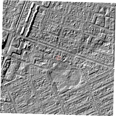 Shaded relief map of the ground around DN328BT, computed from Environment Agency LiDAR. The ground here sits at about 2 m above sea level and falls 5 m across the surrounding 800 m. Surface water reaching this point runs off ground lying to the north-west, 0.8 m higher.
