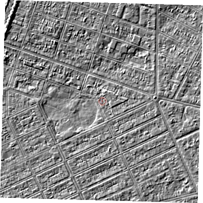 Shaded relief map of the ground around DN328BU, computed from Environment Agency LiDAR. The ground here sits at about 2 m above sea level and falls 3 m across the surrounding 800 m. Surface water reaching this point runs off ground lying to the east-south-east, 1.1 m higher.