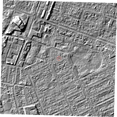 Shaded relief map of the ground around DN328BW, computed from Environment Agency LiDAR. The ground here sits at about 2 m above sea level and falls 5 m across the surrounding 800 m. Surface water reaching this point runs off ground lying to the west-north-west, 2.8 m higher.
