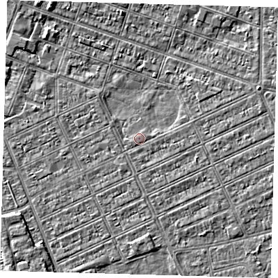 Shaded relief map of the ground around DN328BX, computed from Environment Agency LiDAR. The ground here sits at about 2 m above sea level and falls 3 m across the surrounding 800 m. Surface water reaching this point runs off ground lying to the east-north-east, 1.0 m higher.