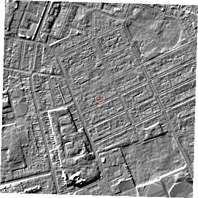 Shaded relief map of the ground around DN328DF, computed from Environment Agency LiDAR. The ground here sits at about 2 m above sea level and falls 5 m across the surrounding 800 m. Surface water reaching this point runs off ground lying to the south-south-west, 4.9 m higher.