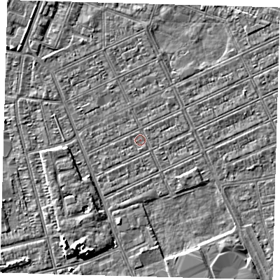 Shaded relief map of the ground around DN328DJ, computed from Environment Agency LiDAR. The ground here sits at about 2 m above sea level and falls 5 m across the surrounding 800 m. Surface water reaching this point runs off ground lying to the east-north-east, 0.6 m higher.