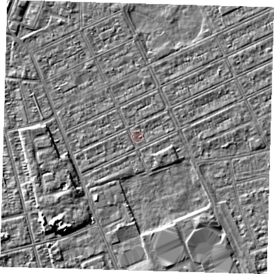 Shaded relief map of the ground around DN328DL, computed from Environment Agency LiDAR. The ground here sits at about 2 m above sea level and falls 5 m across the surrounding 800 m. Surface water reaching this point runs off ground lying to the north-north-west, 0.6 m higher.