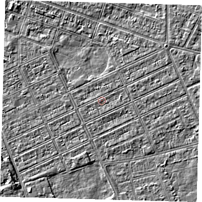 Shaded relief map of the ground around DN328DQ, computed from Environment Agency LiDAR. The ground here sits at about 2 m above sea level and falls 3 m across the surrounding 800 m. Surface water reaching this point runs off ground lying to the east-north-east, 0.8 m higher.