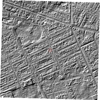 Shaded relief map of the ground around DN328DS, computed from Environment Agency LiDAR. The ground here sits at about 2 m above sea level and falls 3 m across the surrounding 800 m. Surface water reaching this point runs off ground lying to the north-east, 0.7 m higher.