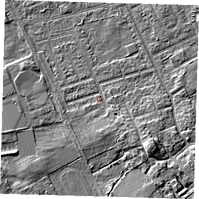 Shaded relief map of the ground around DN328EN, computed from Environment Agency LiDAR. The ground here sits at about 3 m above sea level and falls 5 m across the surrounding 800 m. Surface water reaching this point runs off ground lying to the south-east, 2.4 m higher.