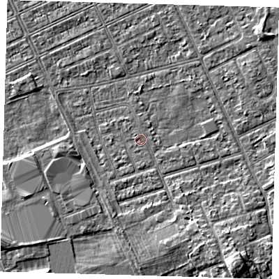Shaded relief map of the ground around DN328EP, computed from Environment Agency LiDAR. The ground here sits at about 2 m above sea level and falls 5 m across the surrounding 800 m. Surface water reaching this point runs off ground lying to the south, 0.5 m higher.