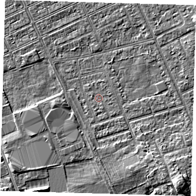 Shaded relief map of the ground around DN328ET, computed from Environment Agency LiDAR. The ground here sits at about 2 m above sea level and falls 5 m across the surrounding 800 m. Surface water reaching this point runs off ground lying to the south-east, 0.5 m higher.