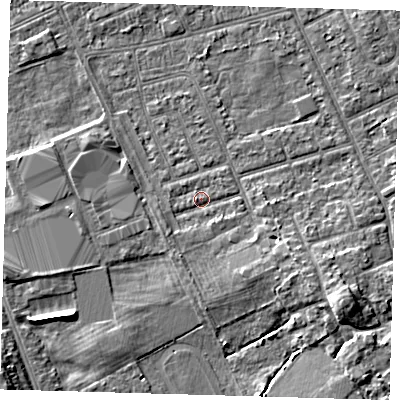 Shaded relief map of the ground around DN328EW, computed from Environment Agency LiDAR. The ground here sits at about 3 m above sea level and falls 5 m across the surrounding 800 m. Surface water reaching this point runs off ground lying to the south-south-west, 1.2 m higher.