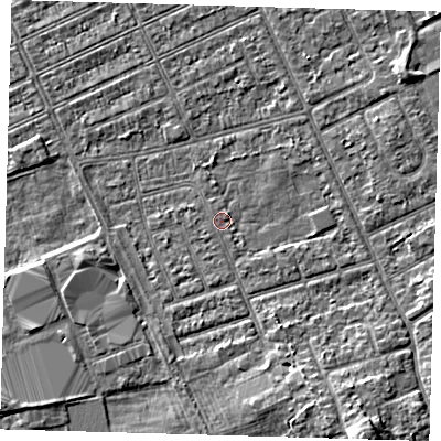 Shaded relief map of the ground around DN328EX, computed from Environment Agency LiDAR. The ground here sits at about 2 m above sea level and falls 5 m across the surrounding 800 m. Surface water reaching this point runs off ground lying to the south-south-east, 5.1 m higher.