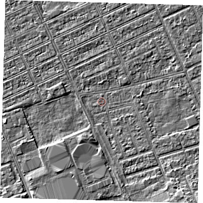 Shaded relief map of the ground around DN328HB, computed from Environment Agency LiDAR. The ground here sits at about 2 m above sea level and falls 3 m across the surrounding 800 m. Surface water reaching this point runs off ground lying to the south-south-west, 2.1 m higher.