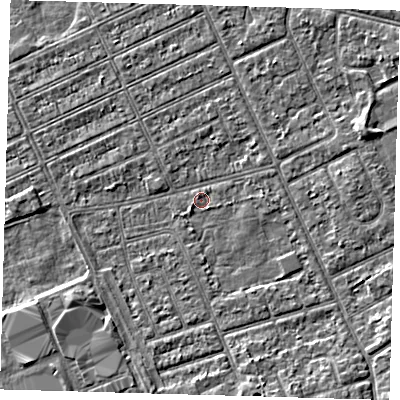 Shaded relief map of the ground around DN328HD, computed from Environment Agency LiDAR. The ground here sits at about 2 m above sea level and falls 3 m across the surrounding 800 m. Surface water reaching this point runs off ground lying to the south-east, 2.1 m higher.