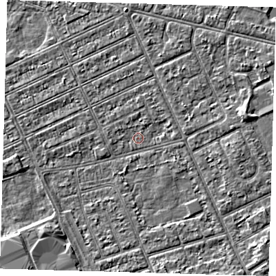 Shaded relief map of the ground around DN328HE, computed from Environment Agency LiDAR. The ground here sits at about 2 m above sea level and falls 3 m across the surrounding 800 m. Surface water reaching this point runs off ground lying to the south-east, 2.1 m higher.