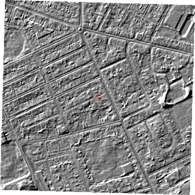 Shaded relief map of the ground around DN328HQ, computed from Environment Agency LiDAR. The ground here sits at about 3 m above sea level and falls 3 m across the surrounding 800 m. The ground contributing surface water to this point lies to the east-south-east.