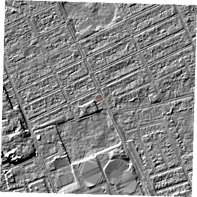 Shaded relief map of the ground around DN328HR, computed from Environment Agency LiDAR. The ground here sits at about 2 m above sea level and falls 5 m across the surrounding 800 m. Surface water reaching this point runs off ground lying to the west-south-west, 1.1 m higher.