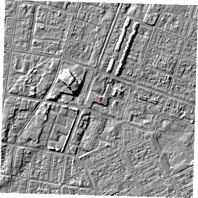 Shaded relief map of the ground around DN328HX, computed from Environment Agency LiDAR. The ground here sits at about 3 m above sea level and falls 5 m across the surrounding 800 m. Surface water reaching this point runs off ground lying to the north-east, 1.1 m higher.