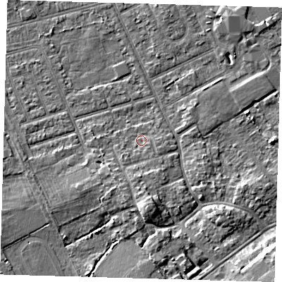 Shaded relief map of the ground around DN328JB, computed from Environment Agency LiDAR. The ground here sits at about 3 m above sea level and falls 6 m across the surrounding 800 m. Surface water reaching this point runs off ground lying to the south, 4.4 m higher.