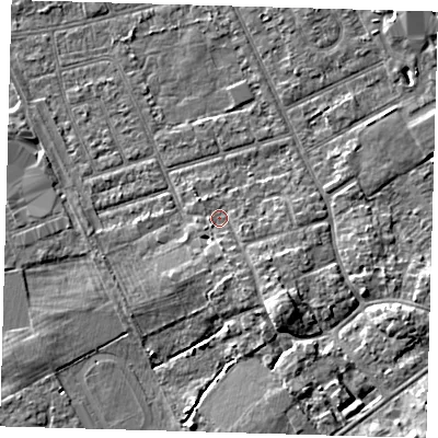 Shaded relief map of the ground around DN328JE, computed from Environment Agency LiDAR. The ground here sits at about 3 m above sea level and falls 5 m across the surrounding 800 m. Surface water reaching this point runs off ground lying to the south-south-east, 2.1 m higher.