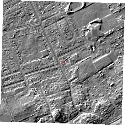 Shaded relief map of the ground around DN328JN, computed from Environment Agency LiDAR. The ground here sits at about 3 m above sea level and falls 5 m across the surrounding 800 m. Surface water reaching this point runs off ground lying to the south, 5.4 m higher.