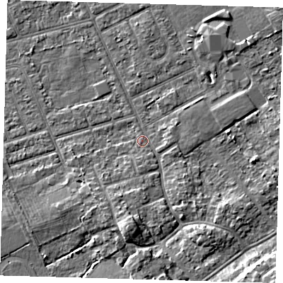 Shaded relief map of the ground around DN328JQ, computed from Environment Agency LiDAR. The ground here sits at about 3 m above sea level and falls 7 m across the surrounding 800 m. Surface water reaching this point runs off ground lying to the south, 4.5 m higher.