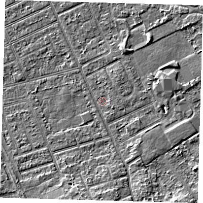 Shaded relief map of the ground around DN328JR, computed from Environment Agency LiDAR. The ground here sits at about 3 m above sea level and falls 4 m across the surrounding 800 m. Surface water reaching this point runs off ground lying to the north-east, 1.3 m higher.