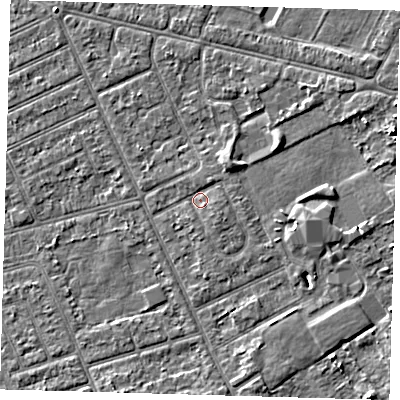 Shaded relief map of the ground around DN328JS, computed from Environment Agency LiDAR. The ground here sits at about 3 m above sea level and falls 4 m across the surrounding 800 m. Surface water reaching this point runs off ground lying to the south-east, 1.0 m higher.