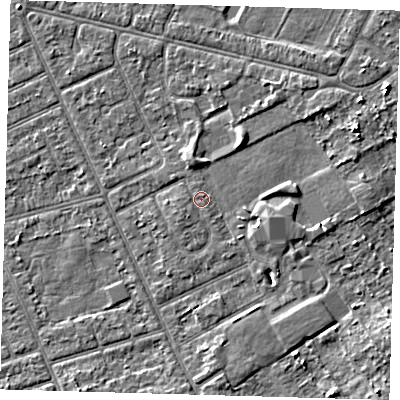 Shaded relief map of the ground around DN328JT, computed from Environment Agency LiDAR. The ground here sits at about 3 m above sea level and falls 4 m across the surrounding 800 m. Surface water reaching this point runs off ground lying to the east-north-east, 2.9 m higher.