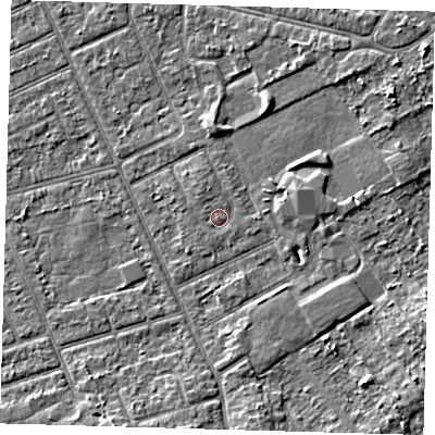 Shaded relief map of the ground around DN328JU, computed from Environment Agency LiDAR. The ground here sits at about 3 m above sea level and falls 4 m across the surrounding 800 m. The ground contributing surface water to this point lies to the north-east.