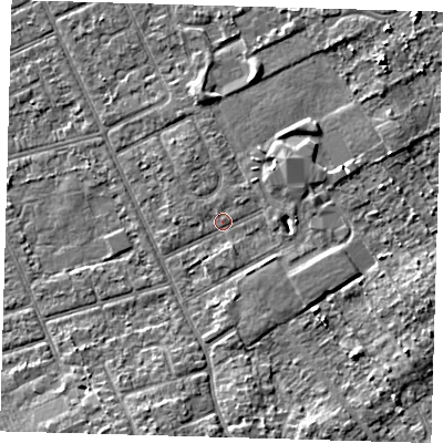 Shaded relief map of the ground around DN328JW, computed from Environment Agency LiDAR. The ground here sits at about 3 m above sea level and falls 4 m across the surrounding 800 m. Surface water reaching this point runs off ground lying to the south-east, 3.8 m higher.