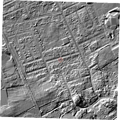 Shaded relief map of the ground around DN328JY, computed from Environment Agency LiDAR. The ground here sits at about 3 m above sea level and falls 5 m across the surrounding 800 m. Surface water reaching this point runs off ground lying to the south-south-east, 5.5 m higher.