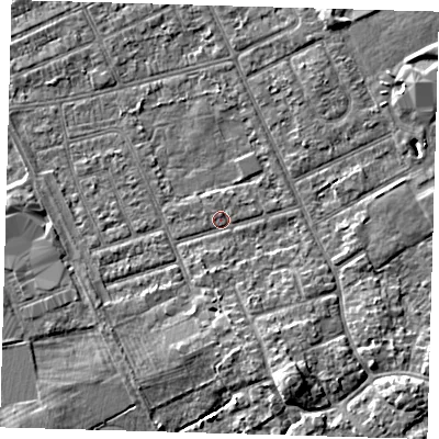 Shaded relief map of the ground around DN328JZ, computed from Environment Agency LiDAR. The ground here sits at about 3 m above sea level and falls 5 m across the surrounding 800 m. Surface water reaching this point runs off ground lying to the south-south-east, 4.9 m higher.