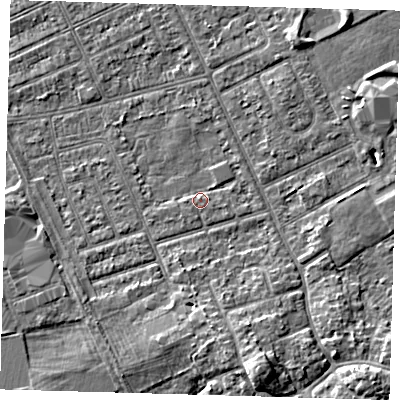 Shaded relief map of the ground around DN328LA, computed from Environment Agency LiDAR. The ground here sits at about 3 m above sea level and falls 5 m across the surrounding 800 m. Surface water reaching this point runs off ground lying to the south-south-east, 5.5 m higher.