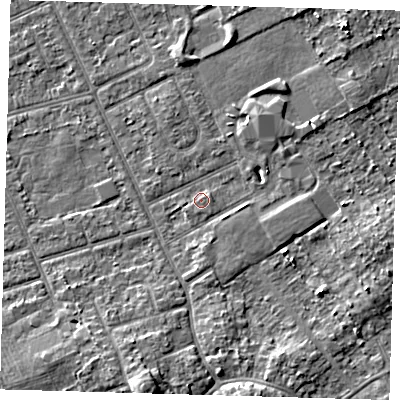 Shaded relief map of the ground around DN328LF, computed from Environment Agency LiDAR. The ground here sits at about 3 m above sea level and falls 5 m across the surrounding 800 m. Surface water reaching this point runs off ground lying to the east-north-east, 1.0 m higher.