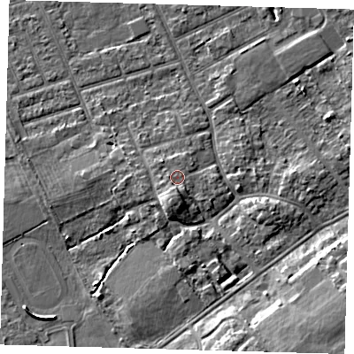 Shaded relief map of the ground around DN328LW, computed from Environment Agency LiDAR. The ground here sits at about 5 m above sea level and falls 8 m across the surrounding 800 m. Surface water reaching this point runs off ground lying to the south-south-west, 2.6 m higher.