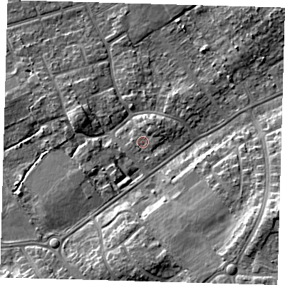 Shaded relief map of the ground around DN328LY, computed from Environment Agency LiDAR. The ground here sits at about 5 m above sea level and falls 11 m across the surrounding 800 m. Surface water reaching this point runs off ground lying to the north-east, 1.5 m higher.