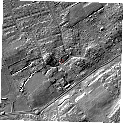 Shaded relief map of the ground around DN328LZ, computed from Environment Agency LiDAR. The ground here sits at about 4 m above sea level and falls 10 m across the surrounding 800 m. Surface water reaching this point runs off ground lying to the west, 3.8 m higher.