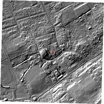 Shaded relief map of the ground around DN328NA, computed from Environment Agency LiDAR. The ground here sits at about 4 m above sea level and falls 9 m across the surrounding 800 m. Surface water reaching this point runs off ground lying to the west-south-west, 3.1 m higher.