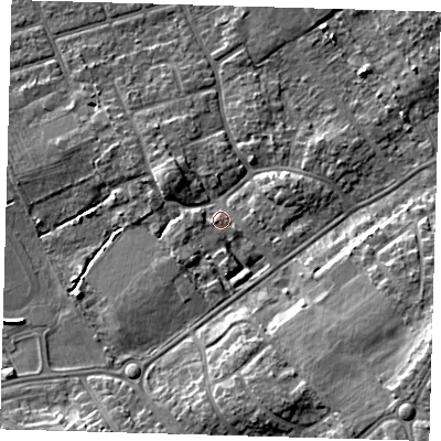Shaded relief map of the ground around DN328NE, computed from Environment Agency LiDAR. The ground here sits at about 5 m above sea level and falls 10 m across the surrounding 800 m. Surface water reaching this point runs off ground lying to the west-south-west, 1.5 m higher.