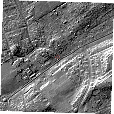 Shaded relief map of the ground around DN328NG, computed from Environment Agency LiDAR. The ground here sits at about 4 m above sea level and falls 11 m across the surrounding 800 m. Surface water reaching this point runs off ground lying to the west-north-west, 1.8 m higher.