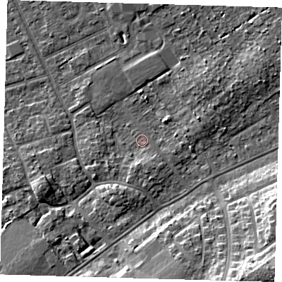 Shaded relief map of the ground around DN328NH, computed from Environment Agency LiDAR. The ground here sits at about 3 m above sea level and falls 12 m across the surrounding 800 m. Surface water reaching this point runs off ground lying to the east-north-east, 2.7 m higher.