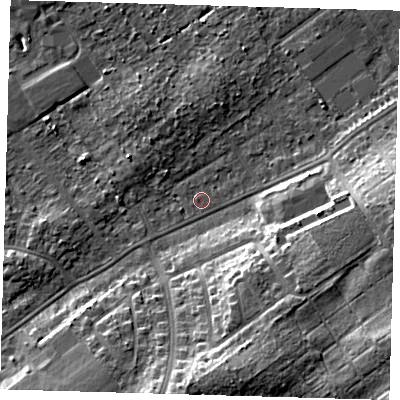 Shaded relief map of the ground around DN328NP, computed from Environment Agency LiDAR. The ground here sits at about 3 m above sea level and falls 12 m across the surrounding 800 m. Surface water reaching this point runs off ground lying to the west-north-west, 0.5 m higher.