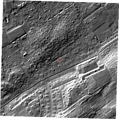 Shaded relief map of the ground around DN328NS, computed from Environment Agency LiDAR. The ground here sits at about 3 m above sea level and falls 12 m across the surrounding 800 m. Surface water reaching this point runs off ground lying to the south-east, 10.9 m higher.