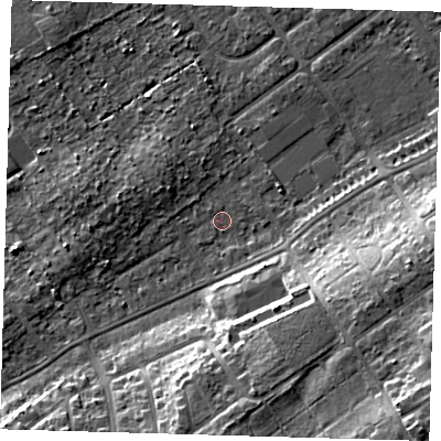 Shaded relief map of the ground around DN328NU, computed from Environment Agency LiDAR. The ground here sits at about 3 m above sea level and falls 14 m across the surrounding 800 m. Surface water reaching this point runs off ground lying to the south, 9.6 m higher.