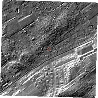 Shaded relief map of the ground around DN328NW, computed from Environment Agency LiDAR. The ground here sits at about 3 m above sea level and falls 12 m across the surrounding 800 m. Surface water reaching this point runs off ground lying to the west-south-west, 2.5 m higher.